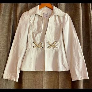 Nanette Lepore Womens Size 0 Blazer Jacket Hook & Loop Closure Stripe Nautical.